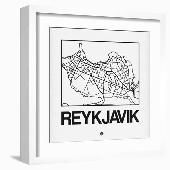 White Map of Reykjavik-NaxArt-Framed Art Print