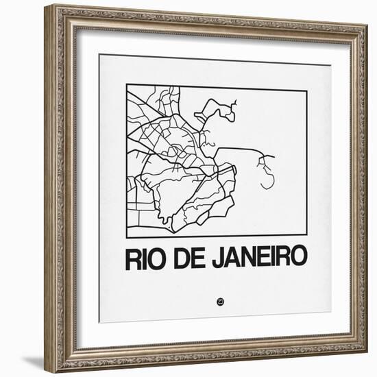 White Map of Rio De Janeiro-NaxArt-Framed Art Print