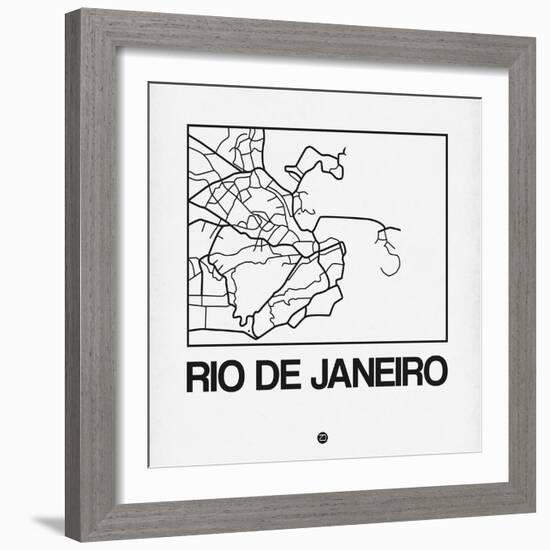 White Map of Rio De Janeiro-NaxArt-Framed Art Print