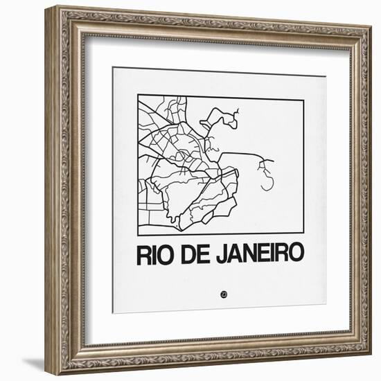 White Map of Rio De Janeiro-NaxArt-Framed Art Print