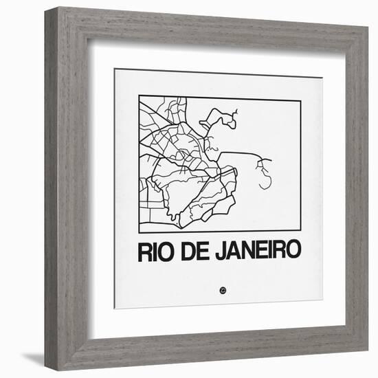 White Map of Rio De Janeiro-NaxArt-Framed Art Print