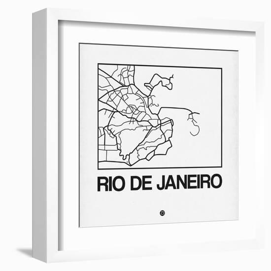 White Map of Rio De Janeiro-NaxArt-Framed Art Print