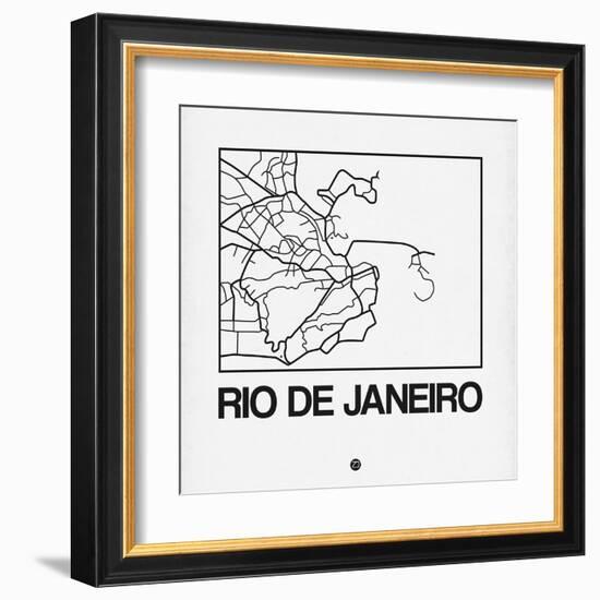 White Map of Rio De Janeiro-NaxArt-Framed Art Print