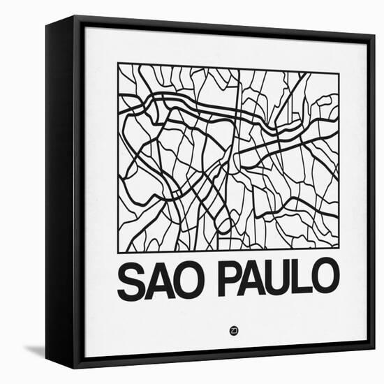 White Map of Sao Paulo-NaxArt-Framed Stretched Canvas