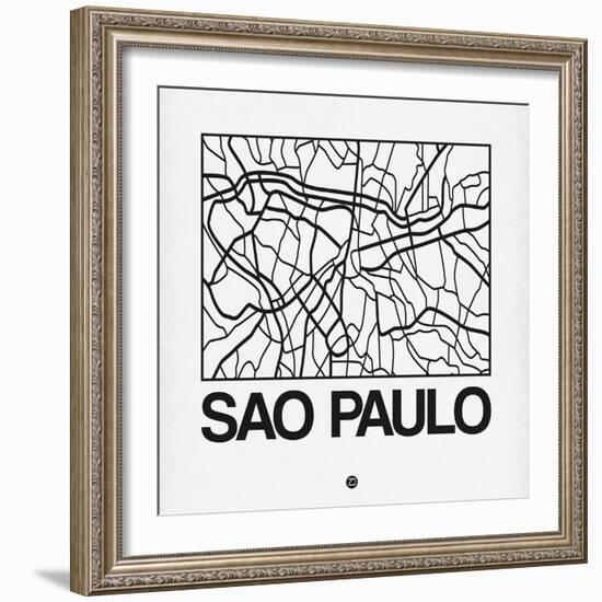 White Map of Sao Paulo-NaxArt-Framed Art Print