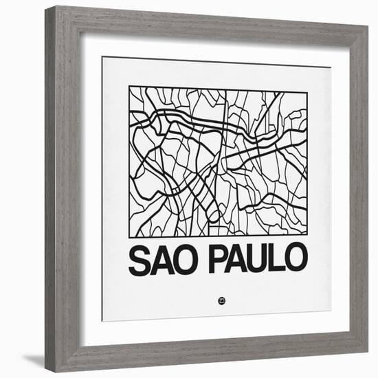 White Map of Sao Paulo-NaxArt-Framed Art Print