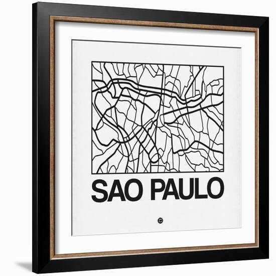 White Map of Sao Paulo-NaxArt-Framed Art Print