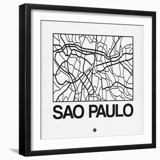 White Map of Sao Paulo-NaxArt-Framed Art Print