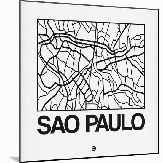 White Map of Sao Paulo-NaxArt-Mounted Art Print