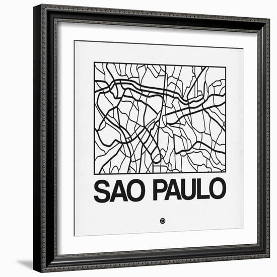 White Map of Sao Paulo-NaxArt-Framed Art Print