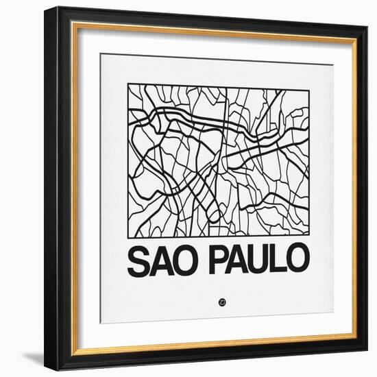 White Map of Sao Paulo-NaxArt-Framed Art Print