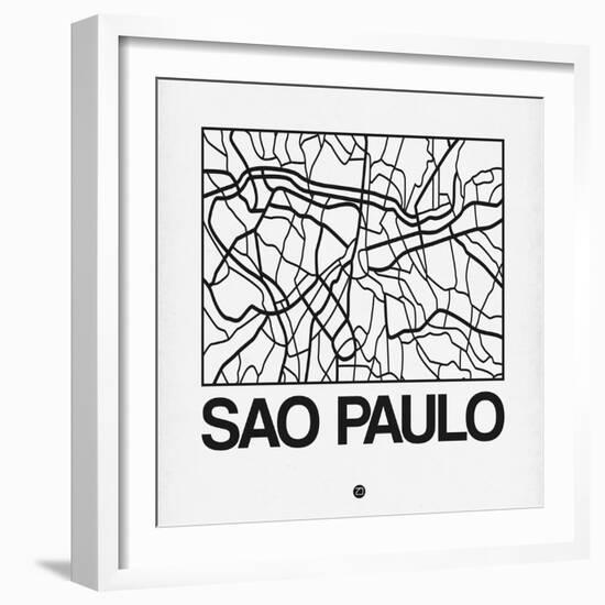 White Map of Sao Paulo-NaxArt-Framed Premium Giclee Print