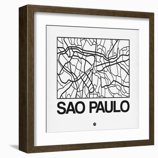 White Map of Sao Paulo-NaxArt-Framed Art Print