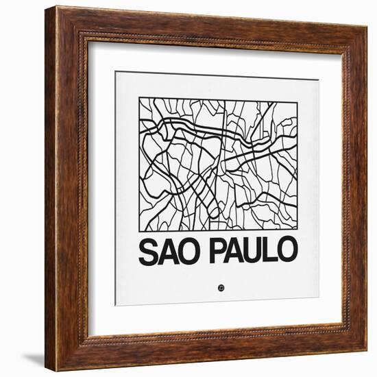 White Map of Sao Paulo-NaxArt-Framed Art Print