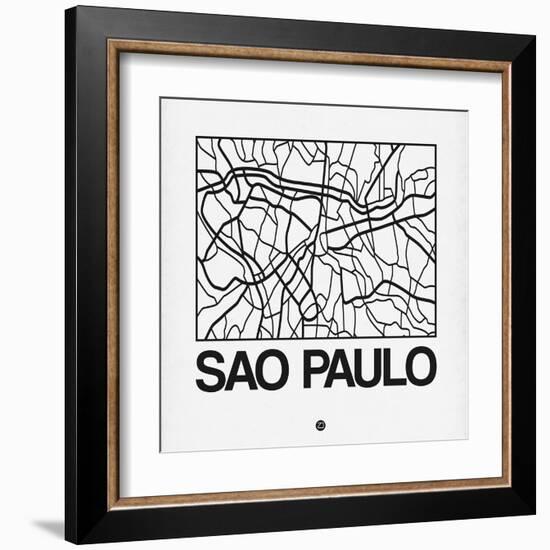 White Map of Sao Paulo-NaxArt-Framed Art Print