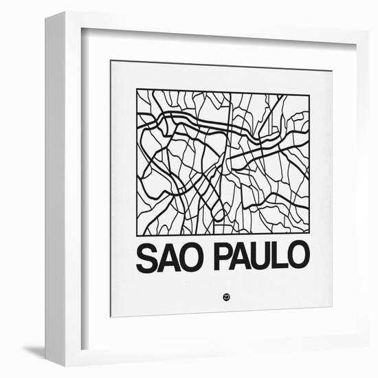 White Map of Sao Paulo-NaxArt-Framed Art Print