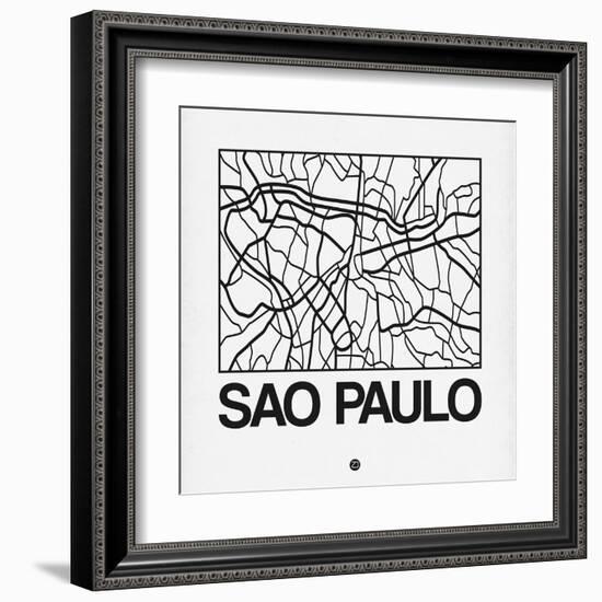 White Map of Sao Paulo-NaxArt-Framed Art Print