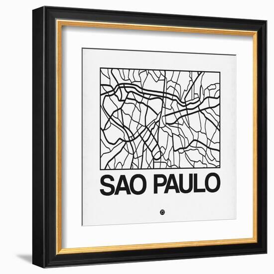 White Map of Sao Paulo-NaxArt-Framed Art Print