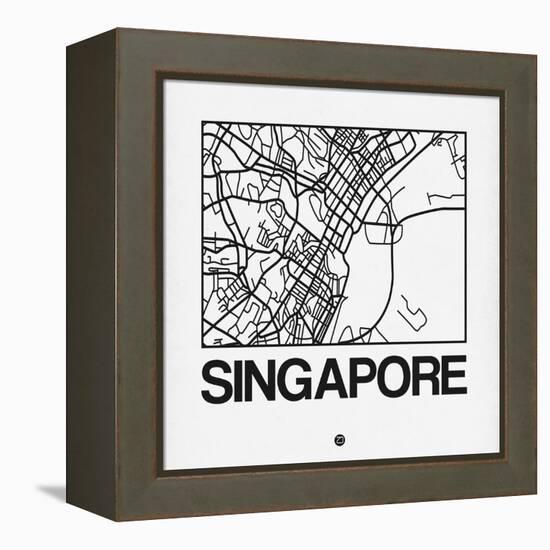 White Map of Singapore-NaxArt-Framed Stretched Canvas