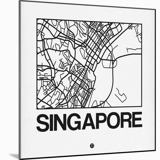 White Map of Singapore-NaxArt-Mounted Art Print