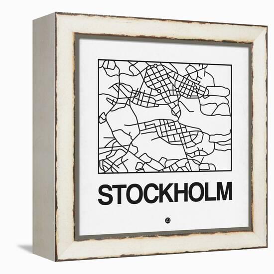 White Map of Stockholm-NaxArt-Framed Stretched Canvas