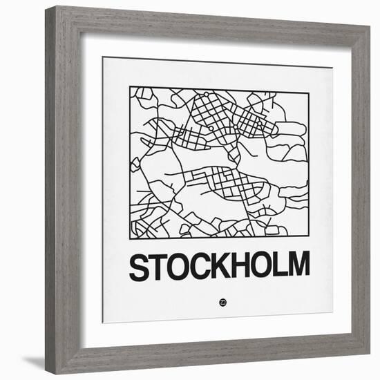 White Map of Stockholm-NaxArt-Framed Art Print