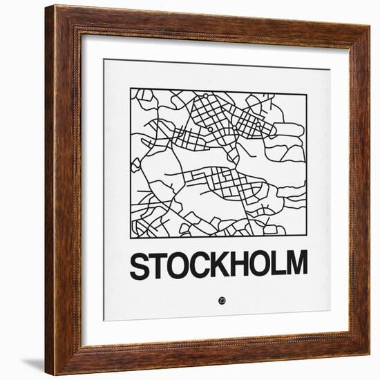 White Map of Stockholm-NaxArt-Framed Art Print