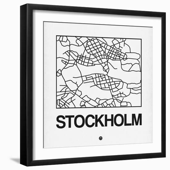 White Map of Stockholm-NaxArt-Framed Art Print