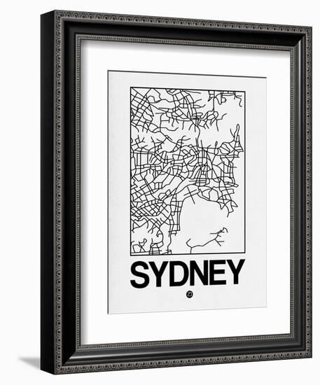 White Map of Sydney-NaxArt-Framed Art Print