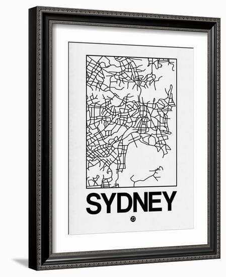 White Map of Sydney-NaxArt-Framed Art Print