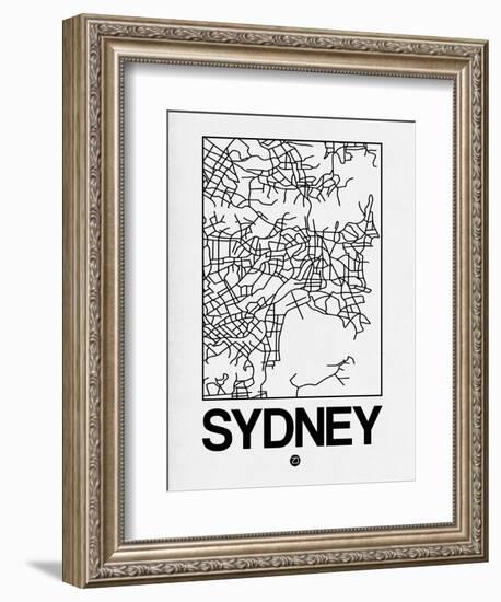 White Map of Sydney-NaxArt-Framed Premium Giclee Print