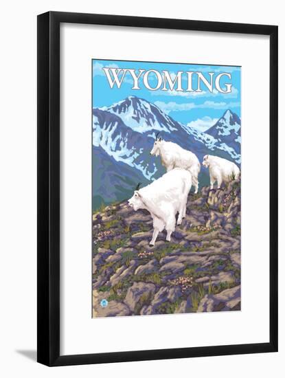 White Mountain Goat Family - Wyoming-Lantern Press-Framed Art Print