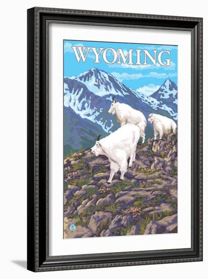 White Mountain Goat Family - Wyoming-Lantern Press-Framed Art Print