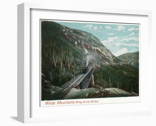 White Mountains, New Hampshire - Train Crossing the Willey Brook Bridge-Lantern Press-Framed Art Print