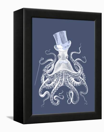 White Octopus on Indigo Blue b-Fab Funky-Framed Stretched Canvas