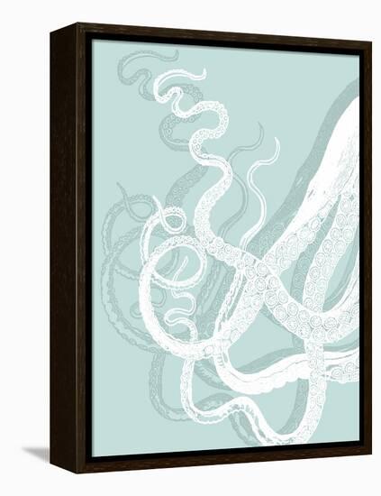 White Octopus on Seafoam c-Fab Funky-Framed Stretched Canvas