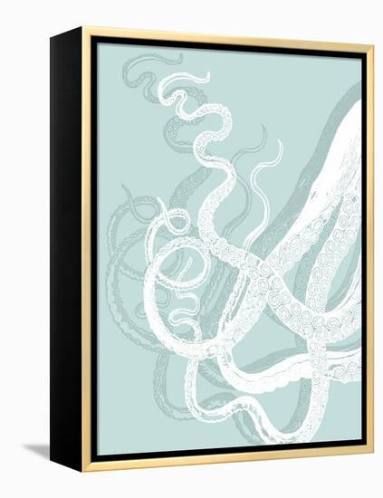 White Octopus on Seafoam c-Fab Funky-Framed Stretched Canvas