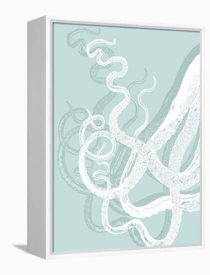 White Octopus on Seafoam c-Fab Funky-Framed Stretched Canvas