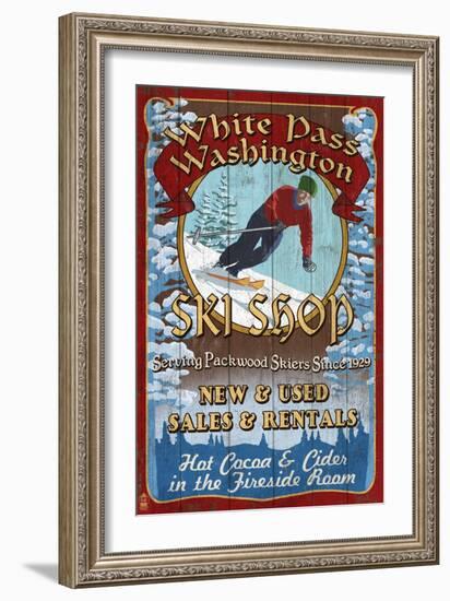 White Pass, Washington - Ski Shop Vintage Sign-Lantern Press-Framed Art Print