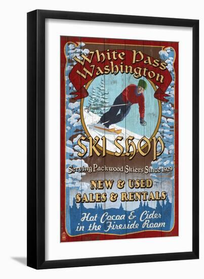 White Pass, Washington - Ski Shop Vintage Sign-Lantern Press-Framed Art Print