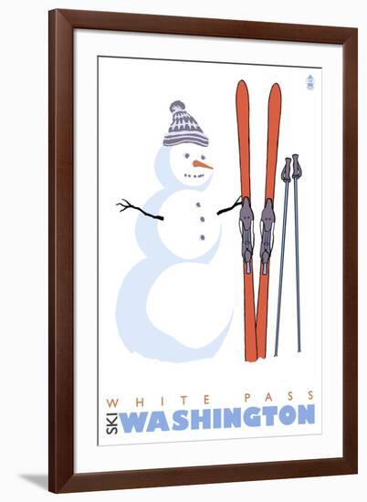 White Pass, Washington, Snowman with Skis-Lantern Press-Framed Art Print