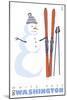 White Pass, Washington, Snowman with Skis-Lantern Press-Mounted Art Print