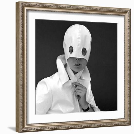 White Patent Leather Helmet with Eye Holes, 1960s-John French-Framed Giclee Print