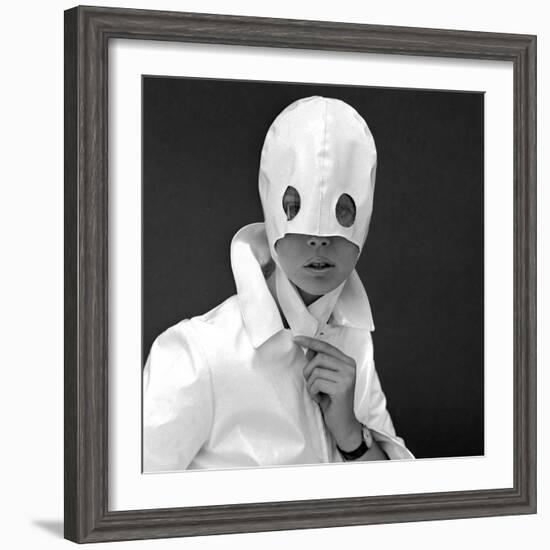 White Patent Leather Helmet with Eye Holes, 1960s-John French-Framed Giclee Print