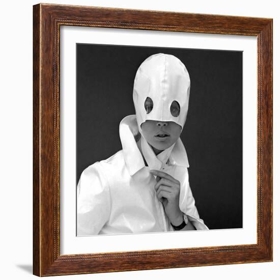 White Patent Leather Helmet with Eye Holes, 1960s-John French-Framed Giclee Print