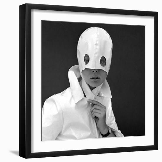 White Patent Leather Helmet with Eye Holes, 1960s-John French-Framed Giclee Print