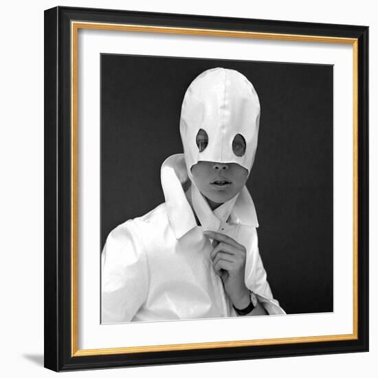 White Patent Leather Helmet with Eye Holes, 1960s-John French-Framed Giclee Print