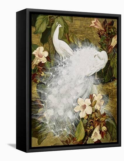 White Peacocks on Pink Hibiscus-Jesse Arms Botke-Framed Stretched Canvas