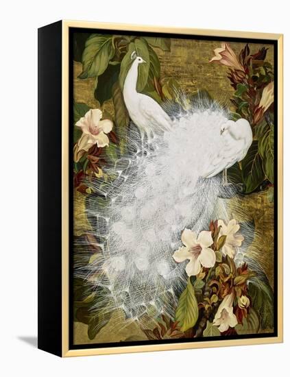 White Peacocks on Pink Hibiscus-Jesse Arms Botke-Framed Stretched Canvas