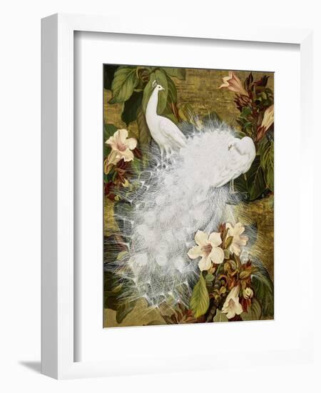 White Peacocks on Pink Hibiscus-Jesse Arms Botke-Framed Art Print